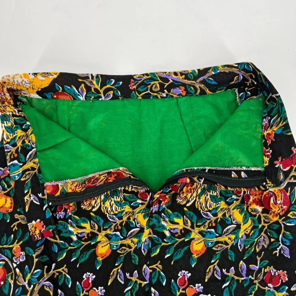 Black Vintage Handmade Miniskirt‎ with Cockatoo Parrots Lined Size XS